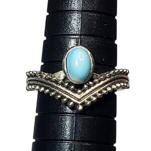 Silver Tone Blue Cabochon Minimalistic Ring Sz 5.5 Unsigned